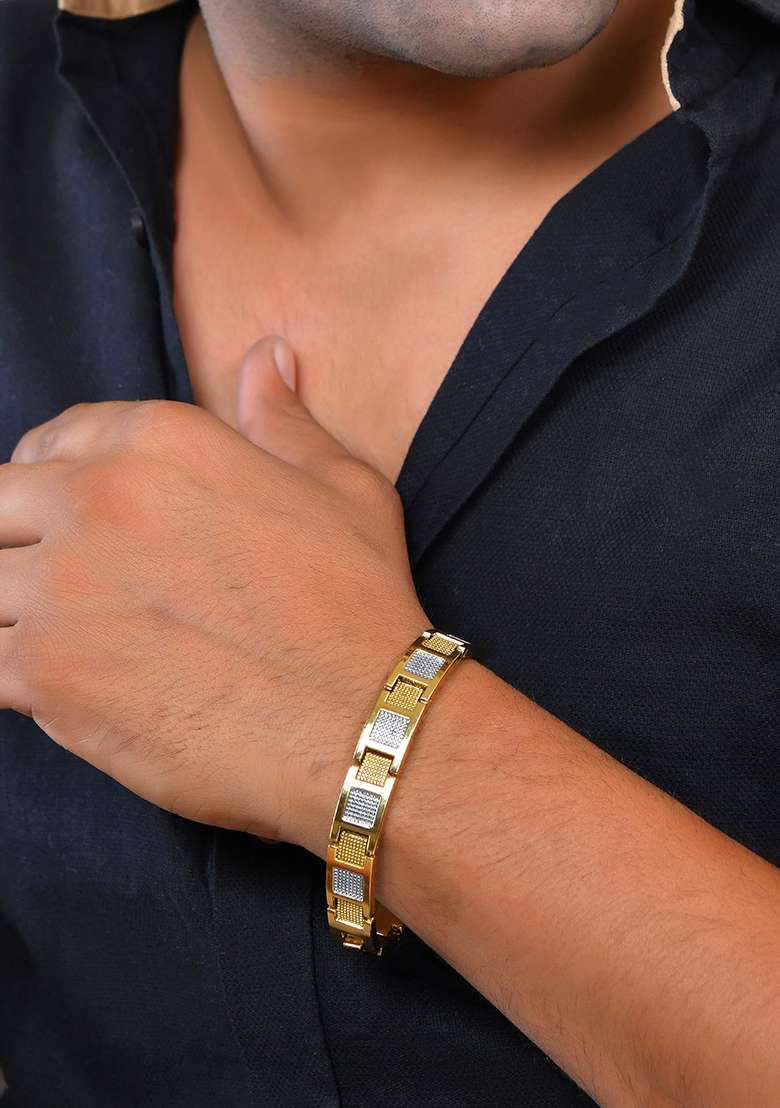 Men Dual Toned Stylish Stainless Steel Bracelet - Indya