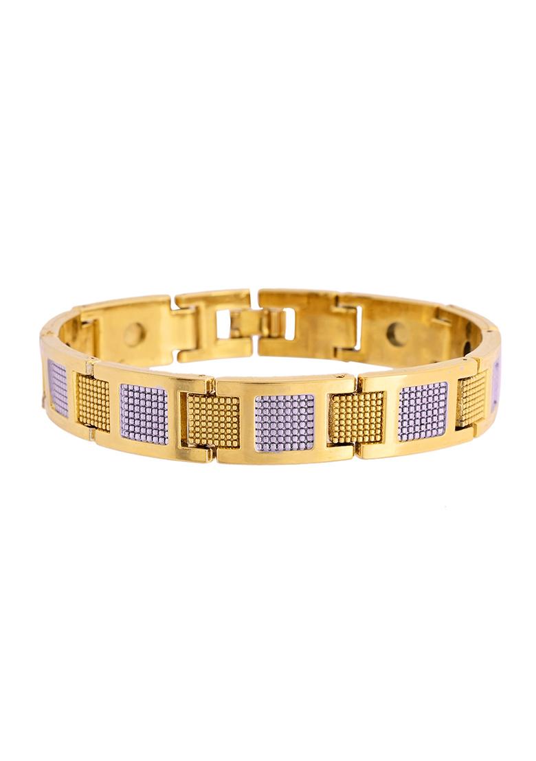 Men Dual Toned Stylish Stainless Steel Bracelet - Indya