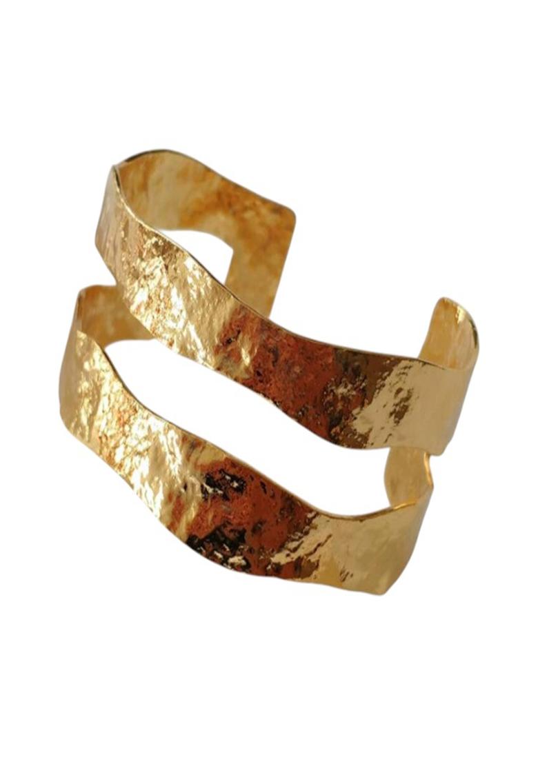 Gold Plated Anti-Tarnish Dual Layered Hammered Adjustable Cuff Bracelet - Indya