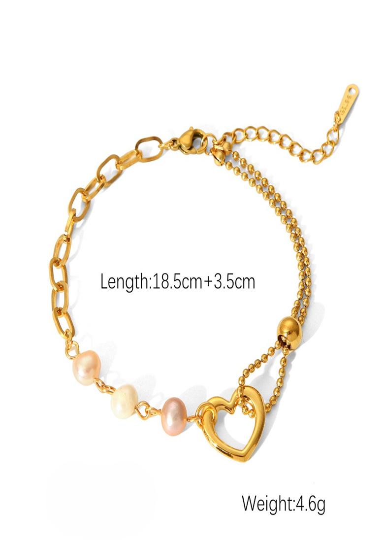 18K Gold Plated Waterproof Anti-Tarnish Heart Pearl Chain Bracelet - Indya