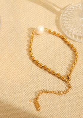 18K Gold Plated Waterproof Anti-Tarnish Pearl Chain Bracelet