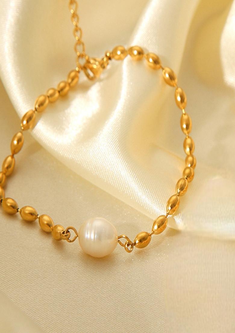 18K Gold Plated Waterproof Anti-Tarnish Pearl Chain Bracelet - Indya