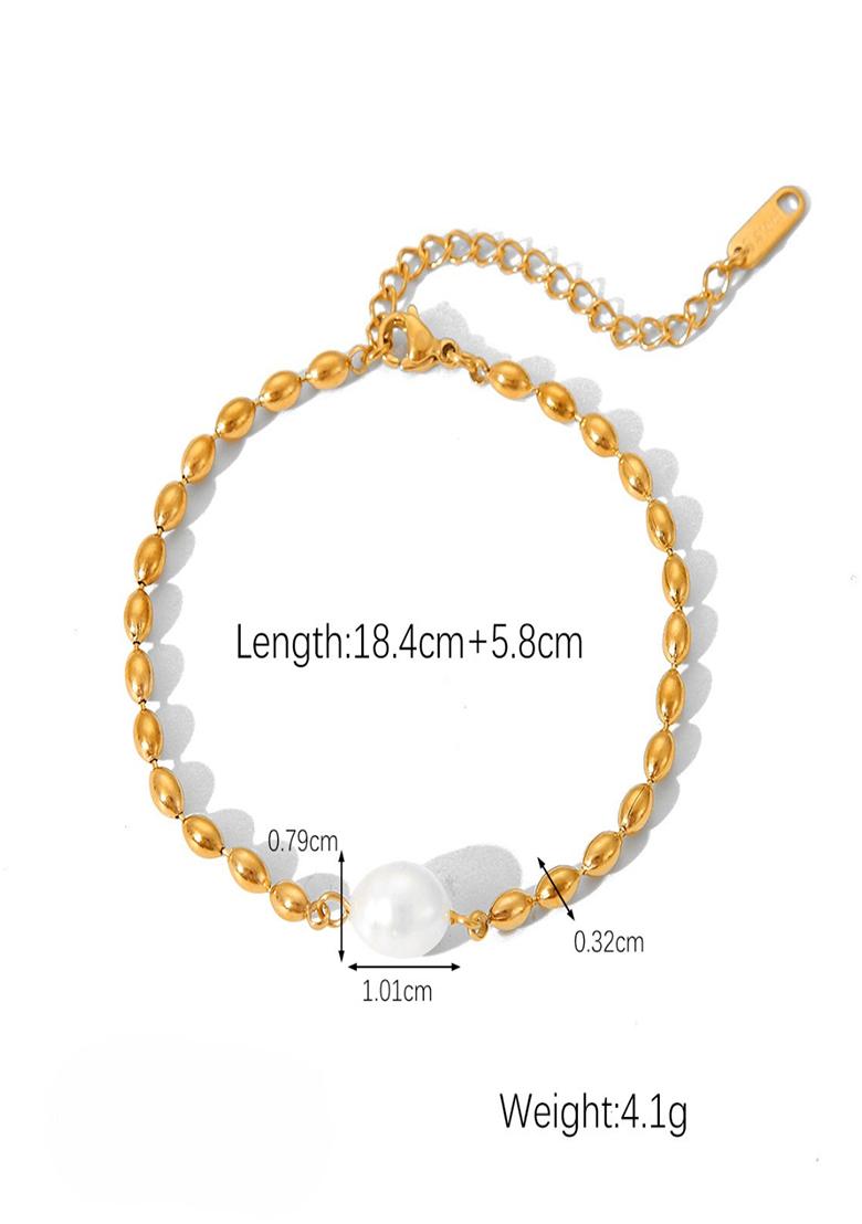 18K Gold Plated Waterproof Anti-Tarnish Pearl Chain Bracelet - Indya