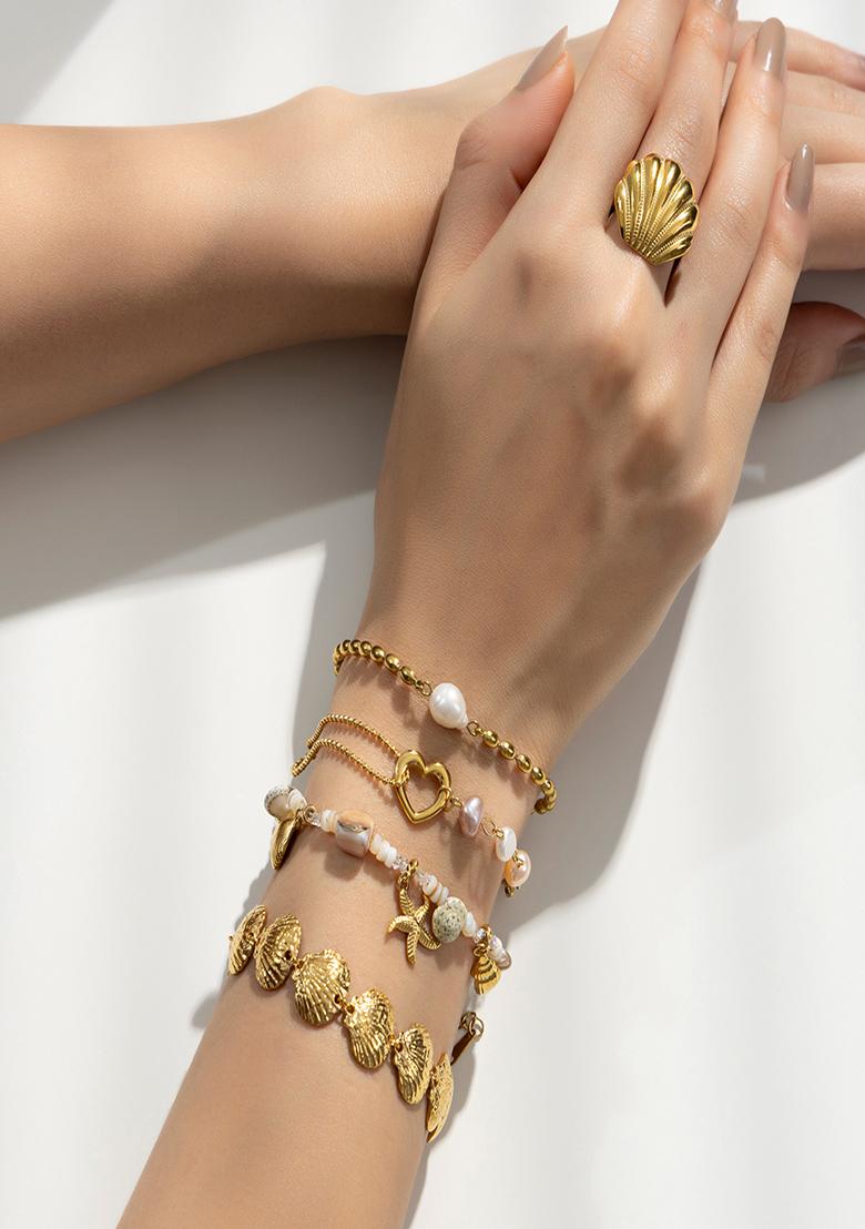 18K Gold Plated Waterproof Anti-Tarnish Starfish Shell & Sea Charms Bracelet - Indya