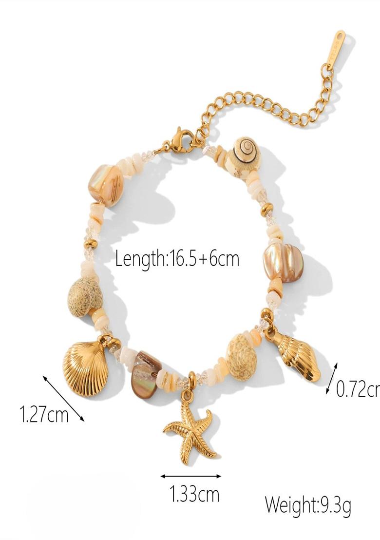 18K Gold Plated Waterproof Anti-Tarnish Starfish Shell & Sea Charms Bracelet - Indya