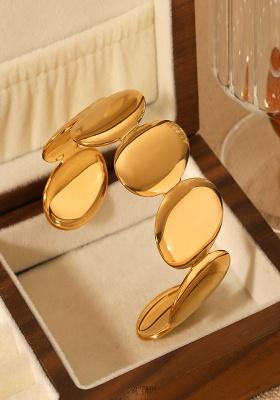 18K Gold Plated Waterproof Anti-Tarnish Adjustable Oval Cuff Bracelet