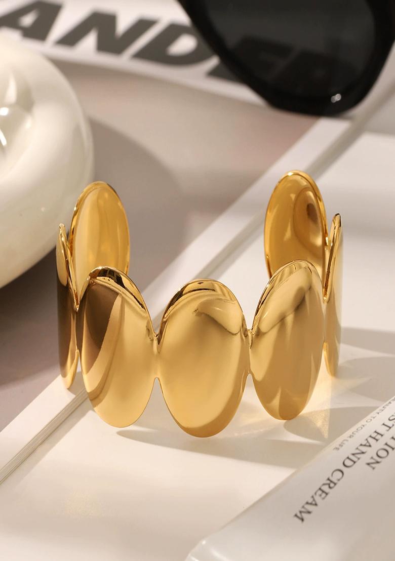 18K Gold Plated Waterproof Anti-Tarnish Adjustable Oval Cuff Bracelet - Indya