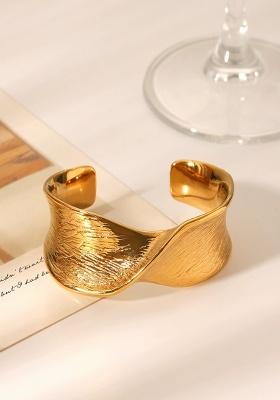 18K Gold Plated Waterproof Anti-Tarnish Twisted Textured Cuff Bracelet