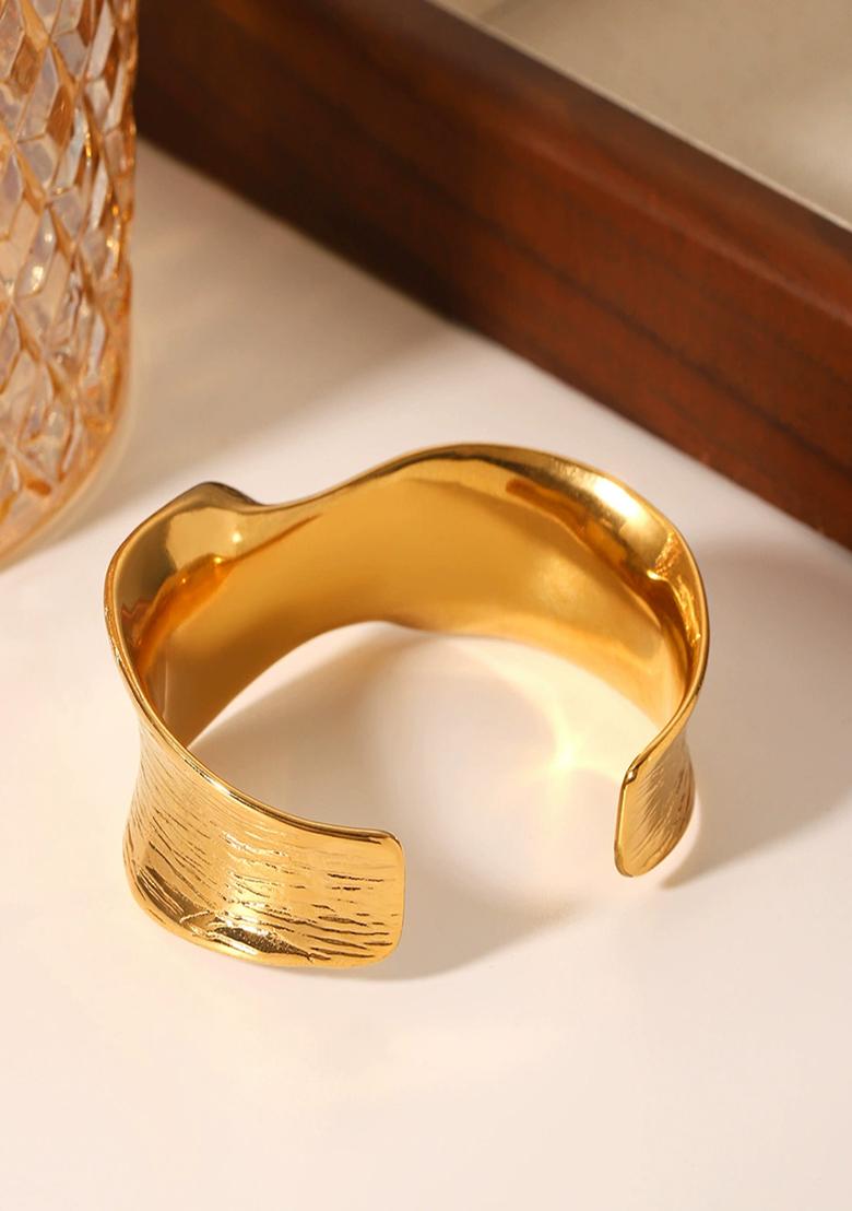 18K Gold Plated Waterproof Anti-Tarnish Twisted Textured Cuff Bracelet - Indya