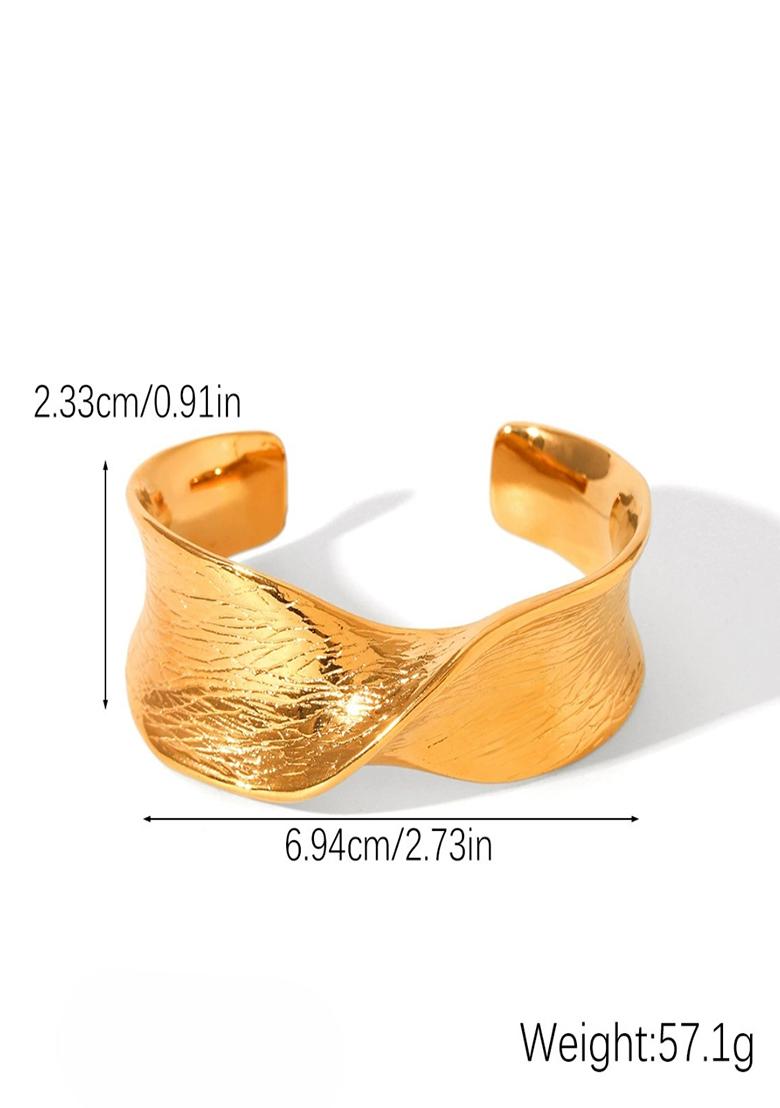 18K Gold Plated Waterproof Anti-Tarnish Twisted Textured Cuff Bracelet - Indya