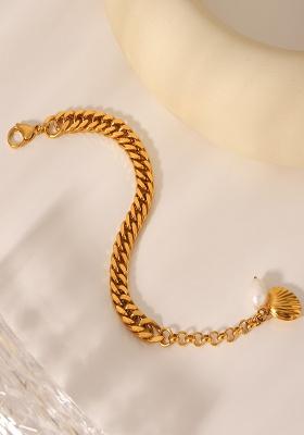 18K Gold Plated Waterproof Anti-Tarnish Pearl Shell Chain Bracelet