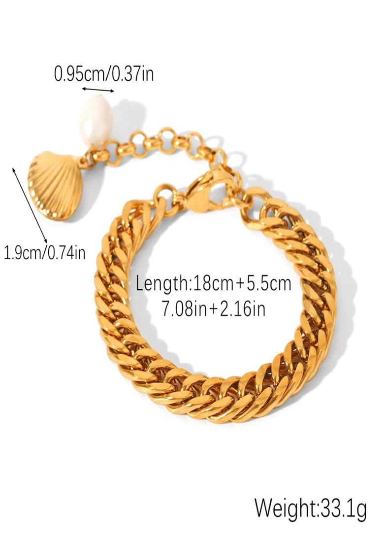 18K Gold Plated Waterproof Anti-Tarnish Pearl Shell Chain Bracelet - Indya