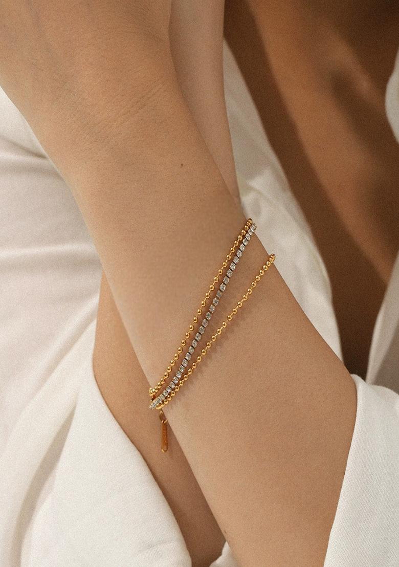 18K Gold Plated Waterproof Anti-Tarnish Layered Zircon Bracelet - Indya