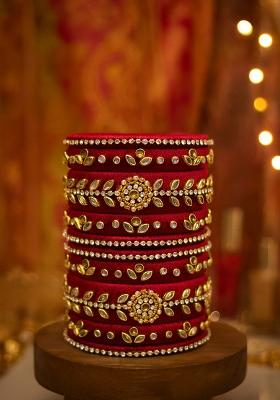 Maroon Kundan Work Silk Bangle Set