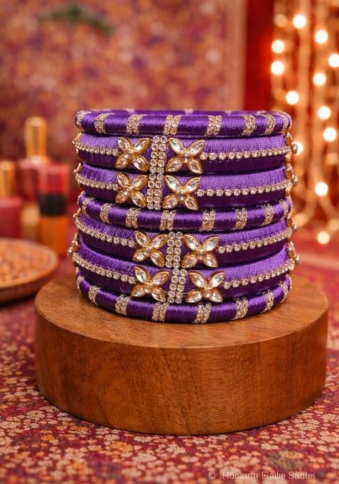 Purple Kundan Work Silk Bangle Set