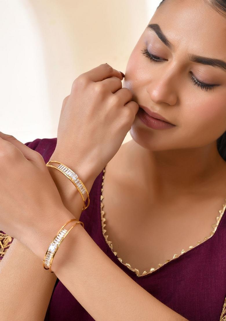 Gold Stainless Steel Bangles - Indya