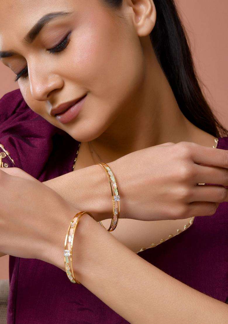 Gold Stainless Steel Bangles - Indya