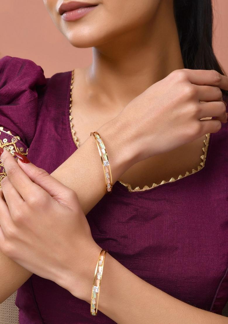 Gold Stainless Steel Bangles - Indya