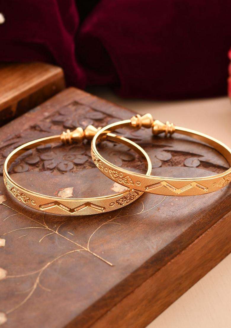 Gold Stainless Steel Bangles - Indya