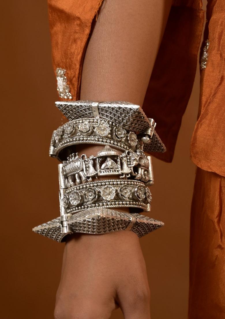 Silver Brass Bangles Set - Indya