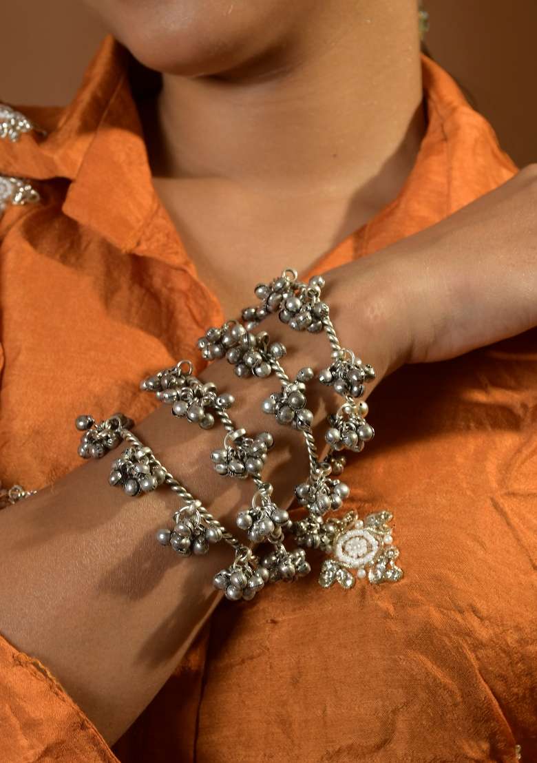 Silver Brass Bangles Set - Indya