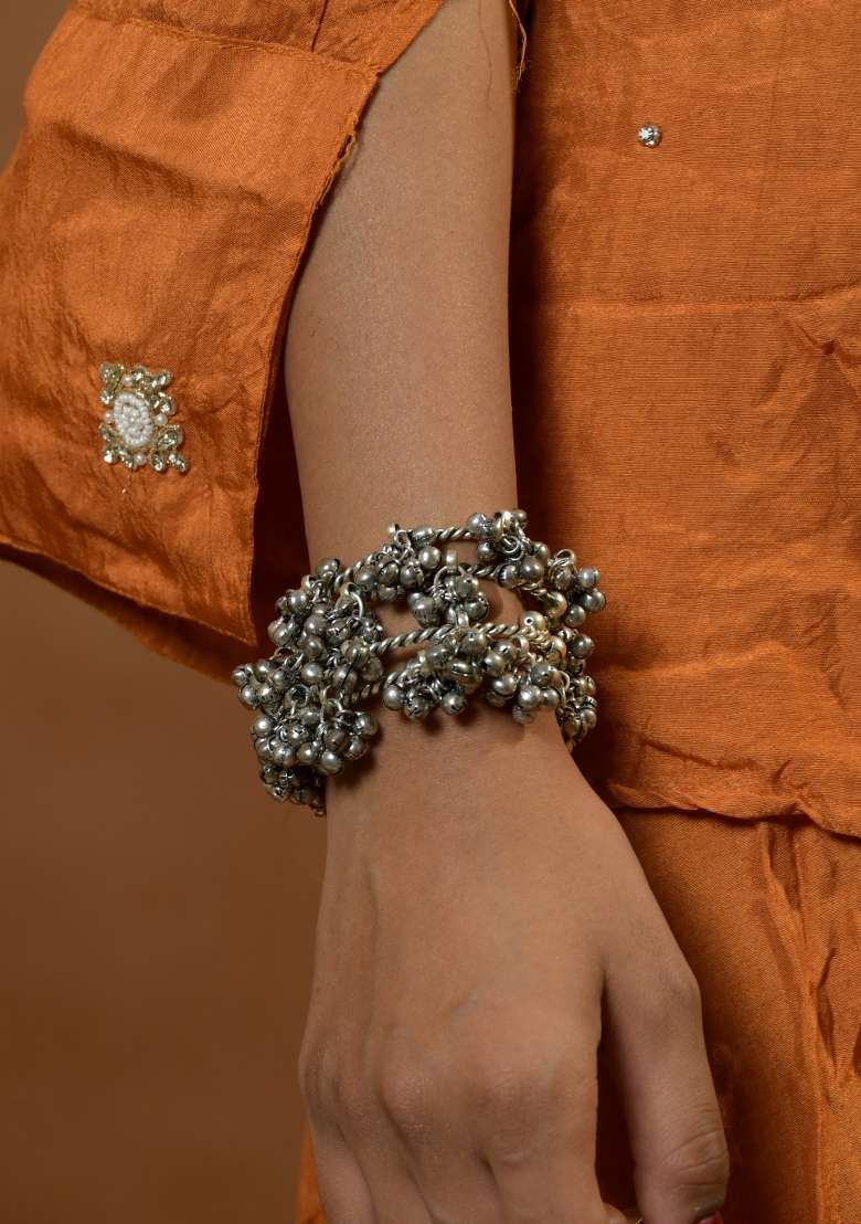 Silver Brass Bangles Set - Indya