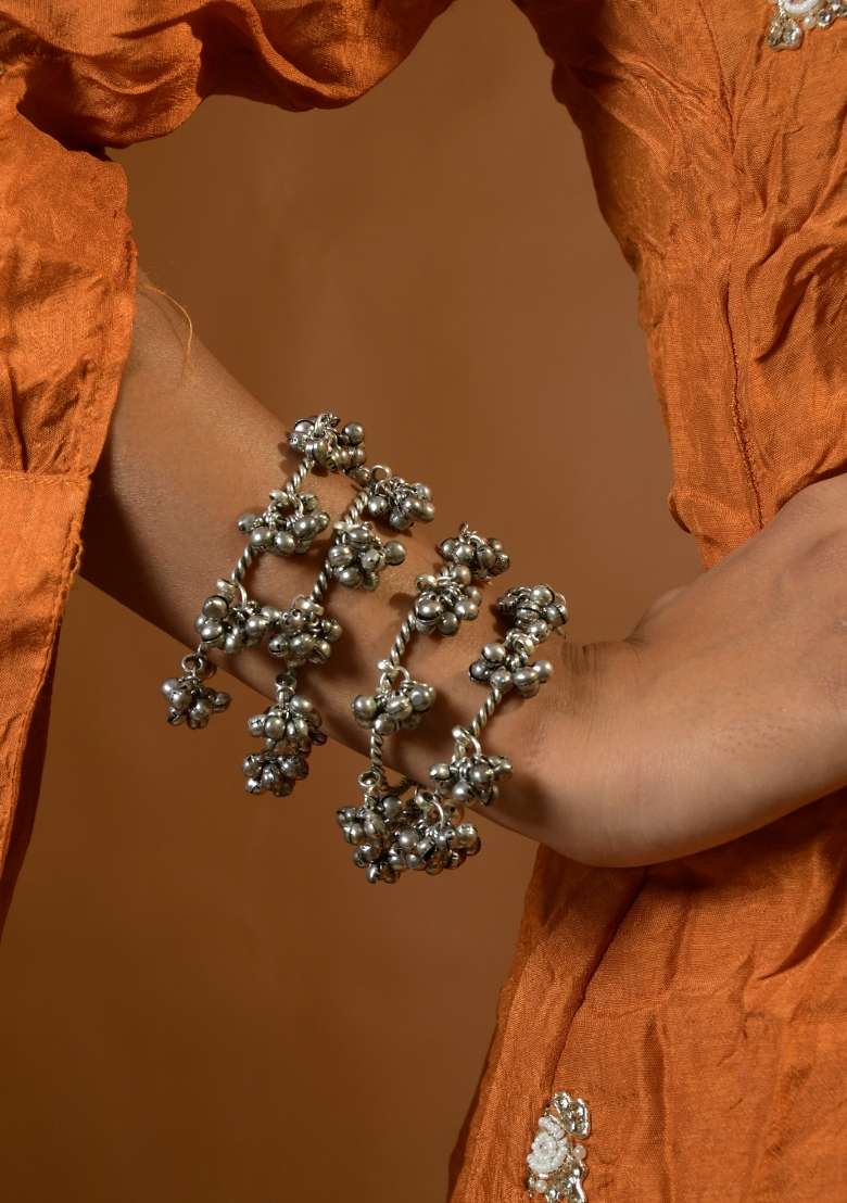 Silver Brass Bangles Set - Indya