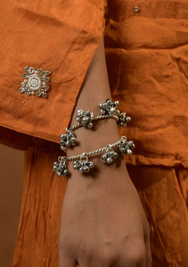 Silver Brass Bangles Set - Indya
