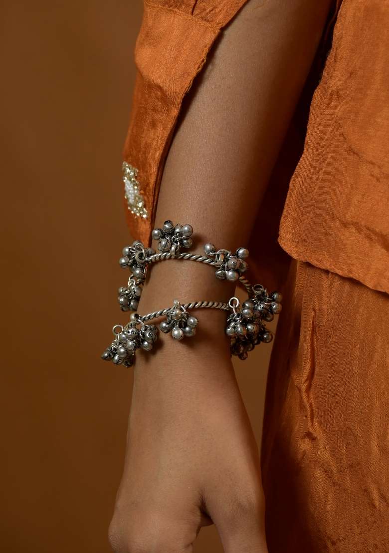 Silver Brass Bangles Set - Indya