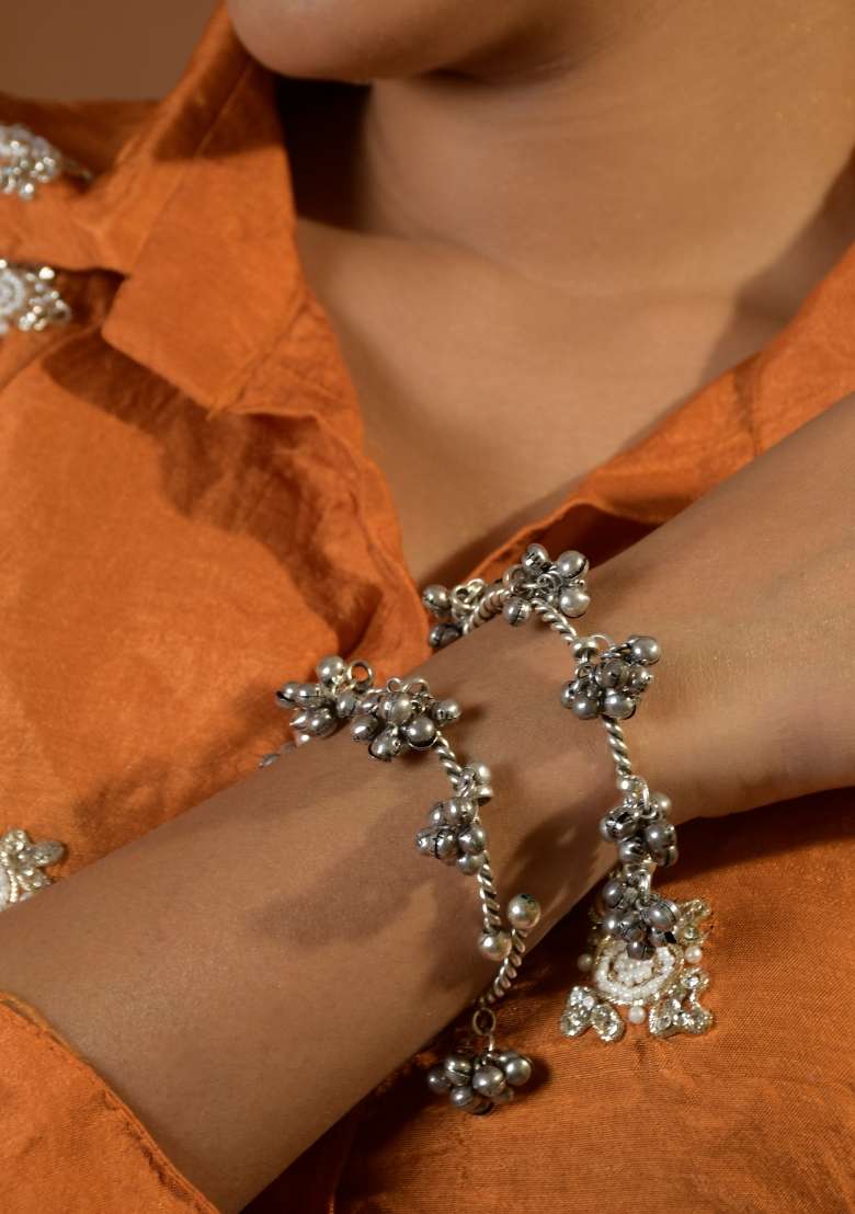 Silver Brass Bangles Set - Indya