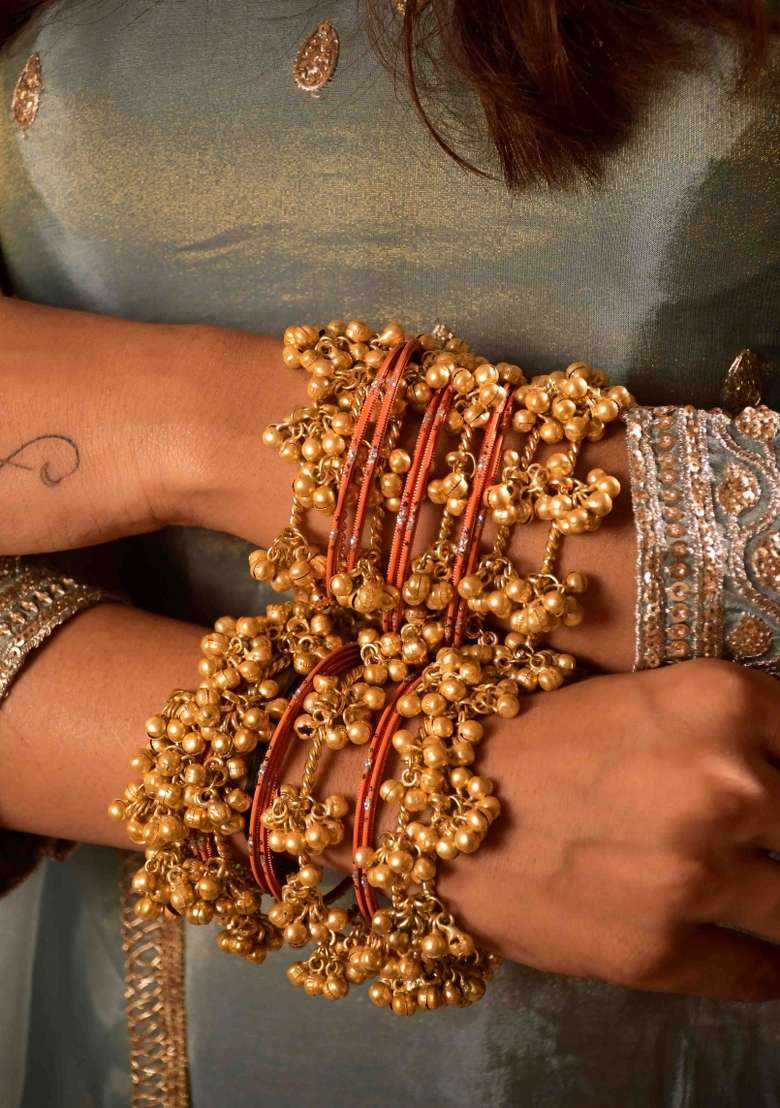 Golden Brass Bangles Set - Indya