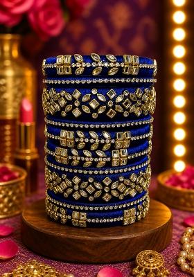 Blue Stone Work Silk Thread Bangle Set