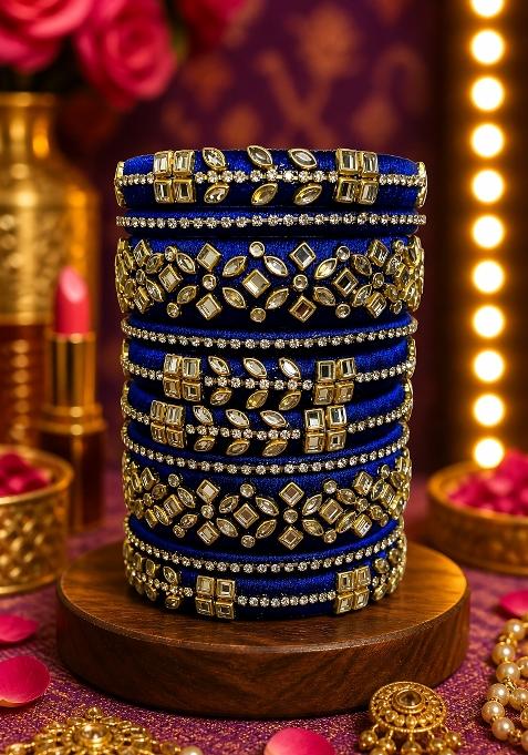 Blue Stone Work Silk Thread Bangle Set