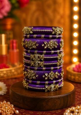 Purple Stone Work Silk Thread Bangle Set