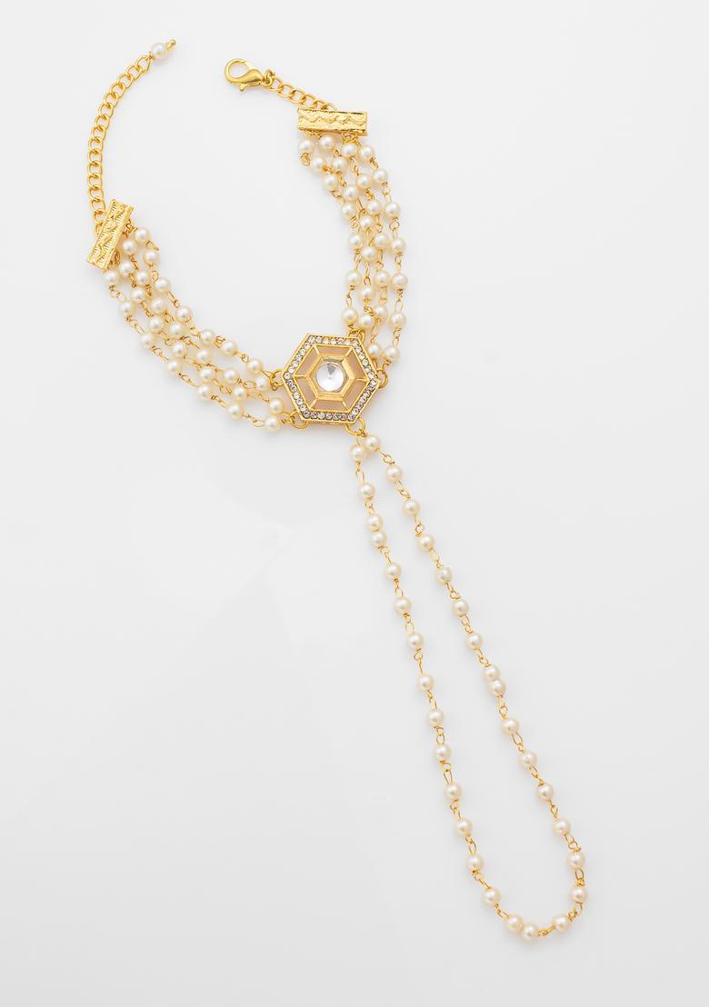 Golden Kundan Alloy Haath Phool - Indya