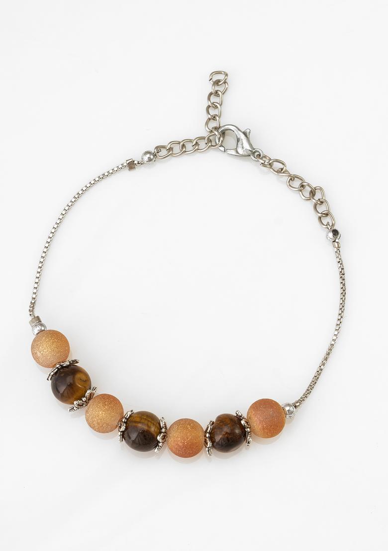 Brown Beads Alloy Bracelet - Indya