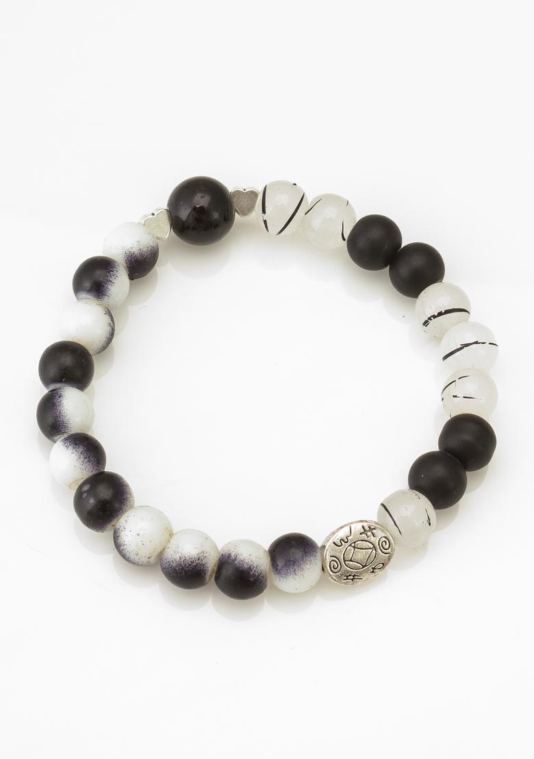 Black Beads Alloy Bracelet - Indya