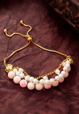 Pink Kundan Alloy Bracelet