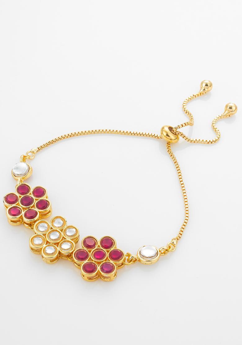 Red Kundan Alloy Bracelet - Indya