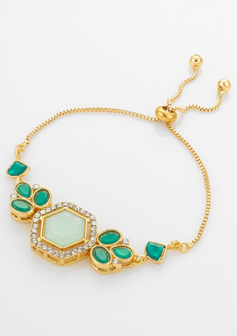 Green Kundan Alloy Bracelet - Indya
