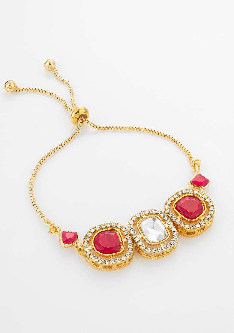 Red Kundan Alloy Bracelet - Indya