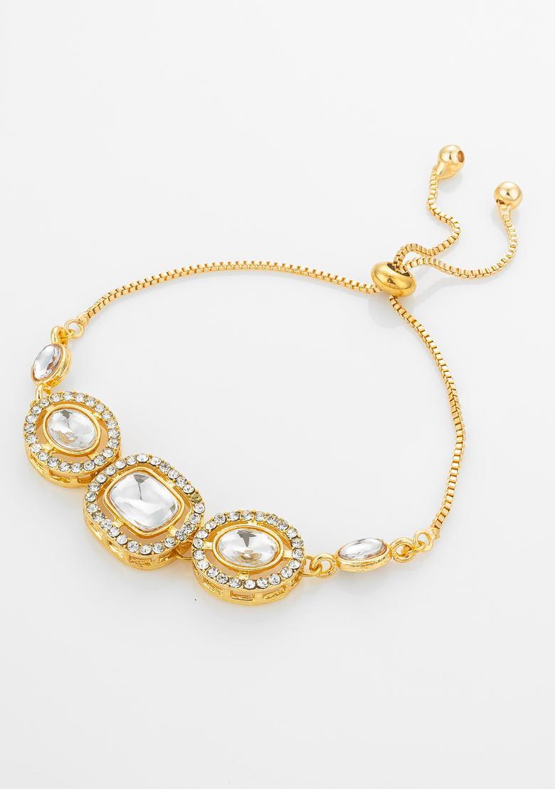 Golden Kundan Alloy Bracelet - Indya
