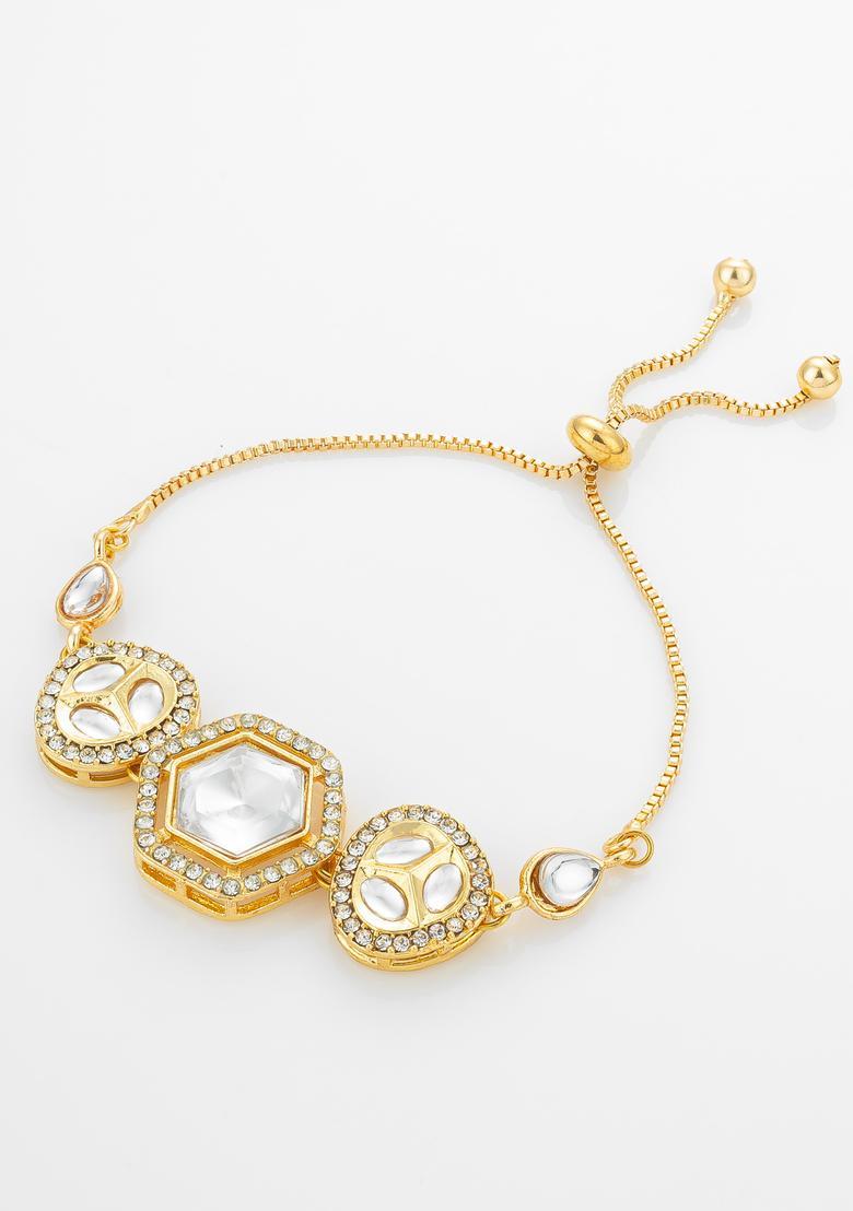 Golden Kundan Alloy Bracelet - Indya