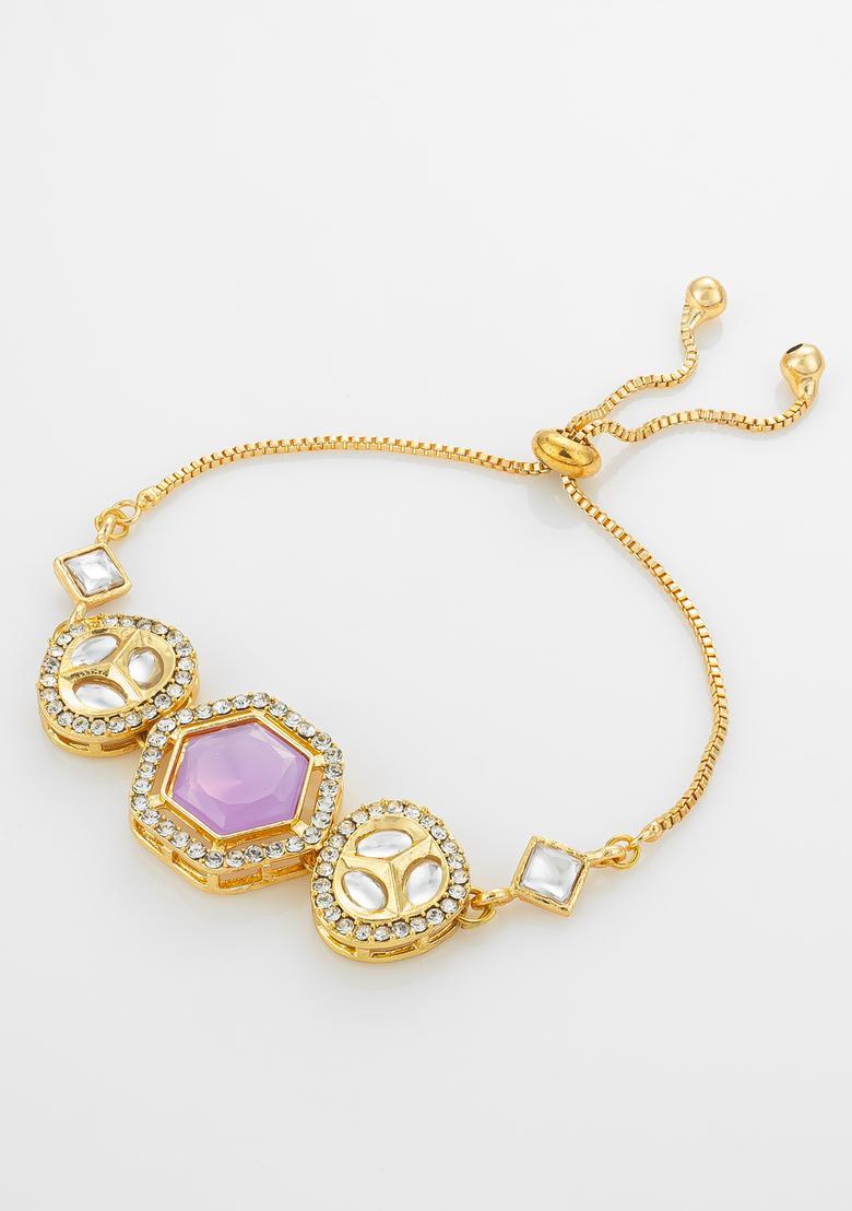 Purple Kundan Alloy Bracelet - Indya