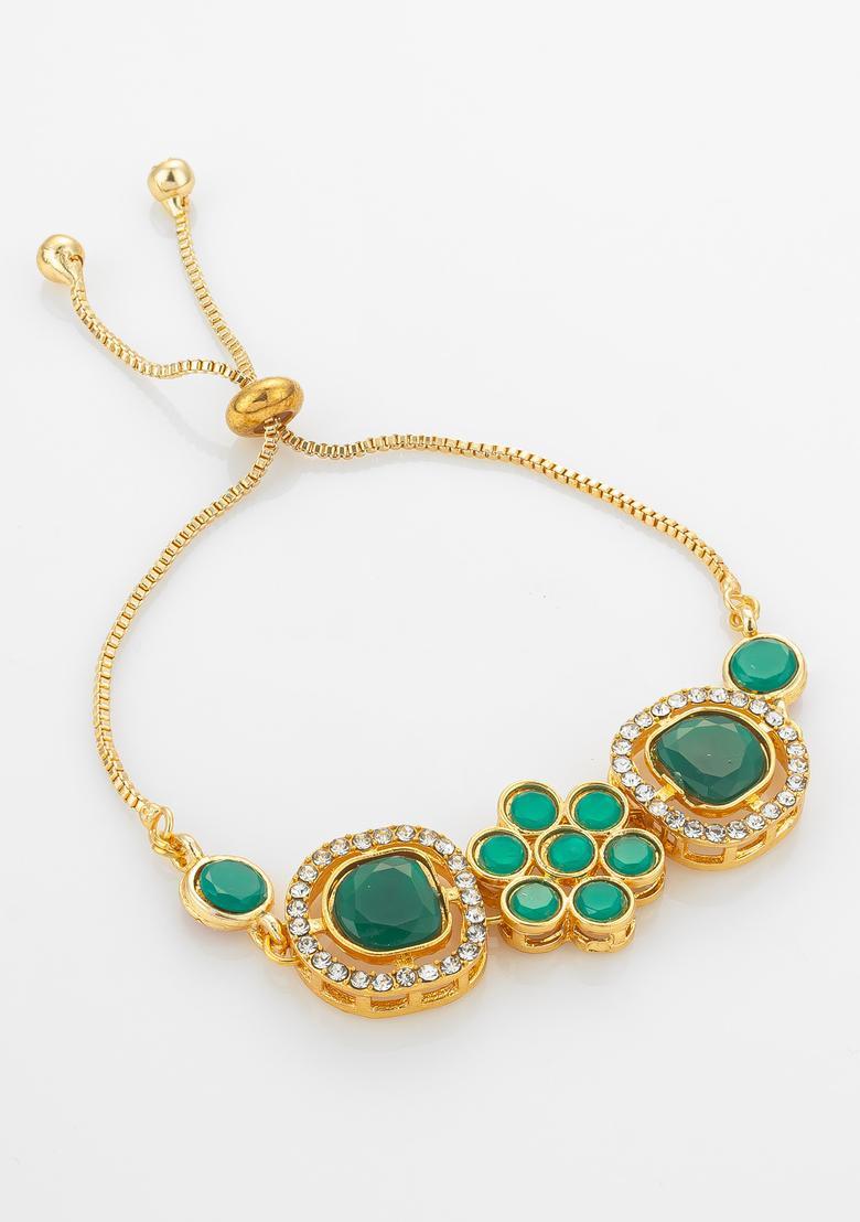 Green Kundan Alloy Bracelet - Indya
