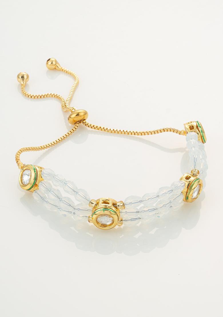 Golden Kundan Alloy Bracelet - Indya