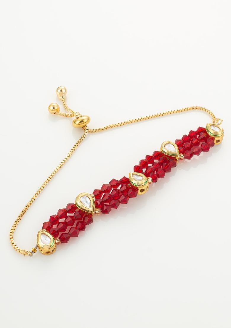 Red Kundan Alloy Bracelet - Indya