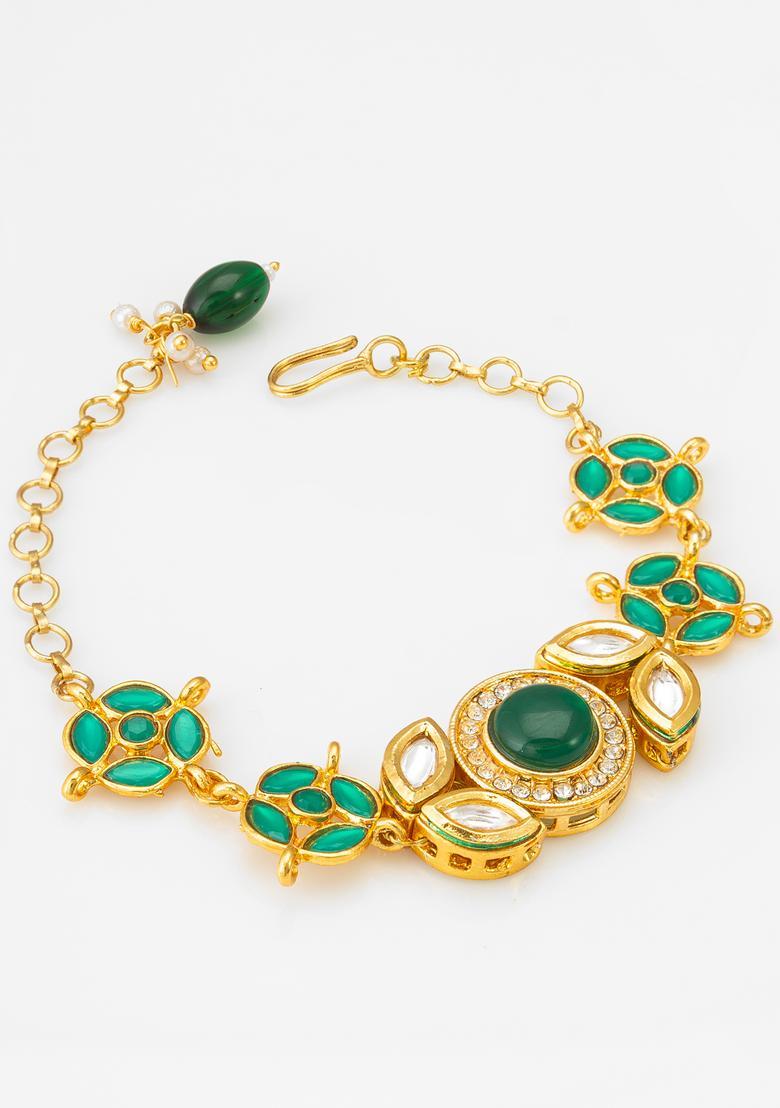 Green Kundan Alloy Bracelet - Indya