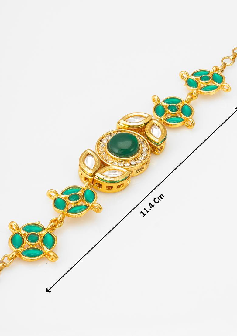 Green Kundan Alloy Bracelet - Indya