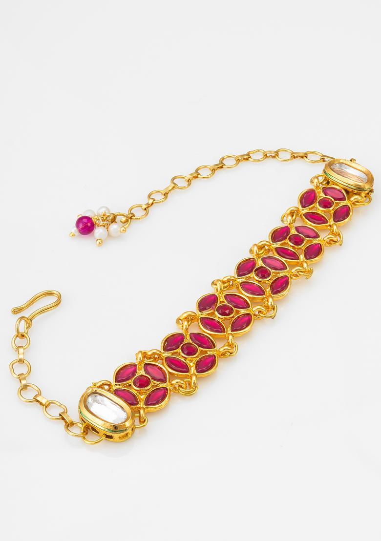 Red Kundan Alloy Bracelet - Indya